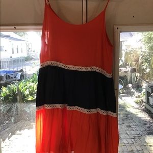 Cute, comfy orange & blue spaghetti strap dress